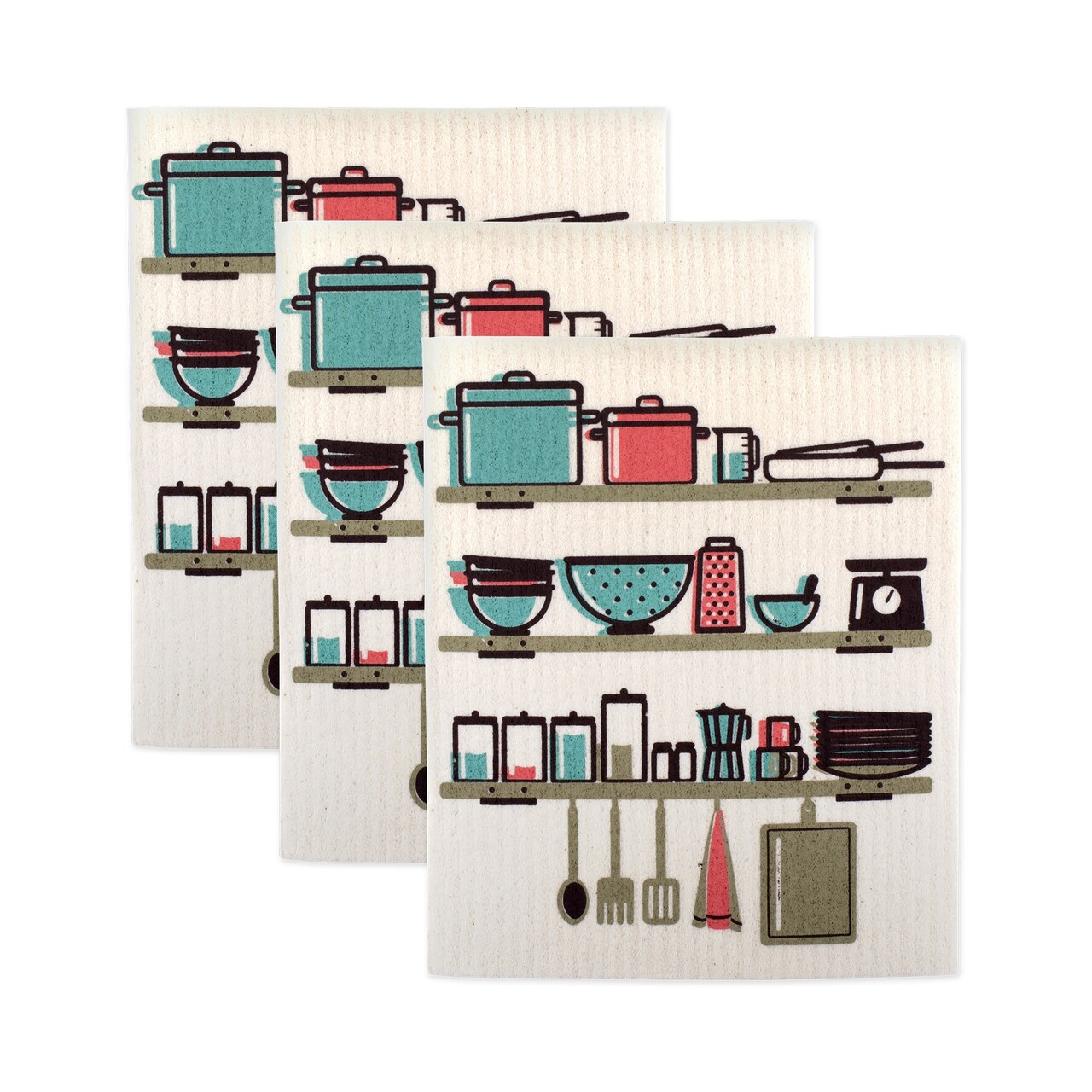 Contemporary Home Living Kitchen Utensils Swedish Dish Cloths - 7.75" - Cream and Blue - Set of 3